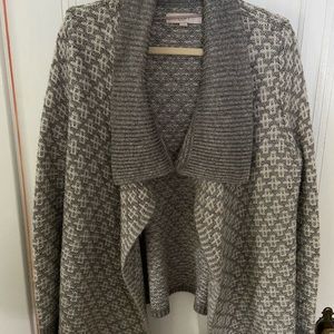 LOFT Wool Grey and Cream Draped Sweater